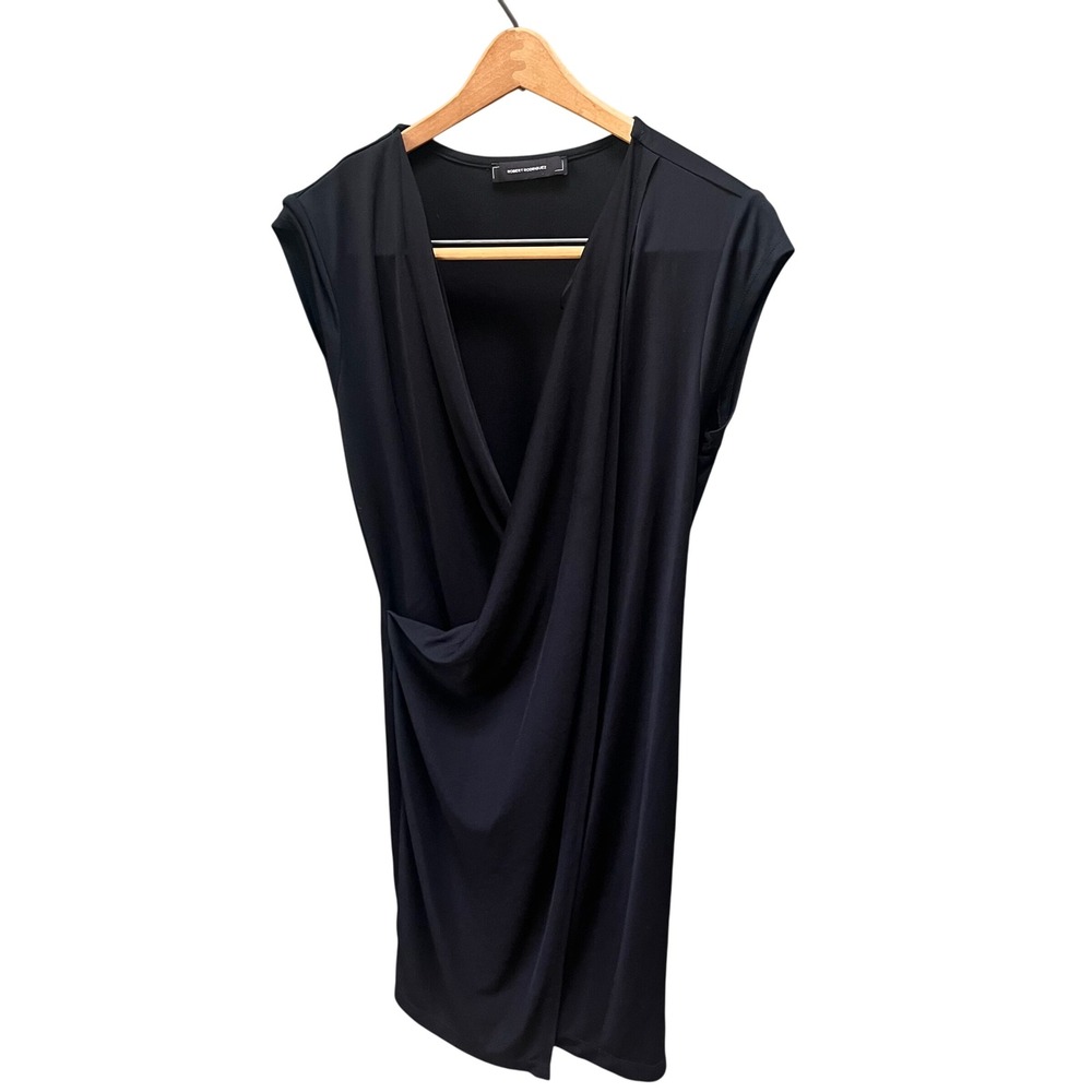 Robert Rodriguez Black Sleeveless Draped V-Neck Dress Cocktail‎ Party Medium